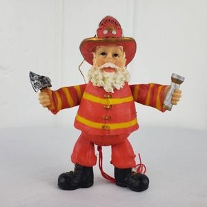 Vintage Fireman Santa Claus Hatchet Flashlight Christmas Ornament Puppet